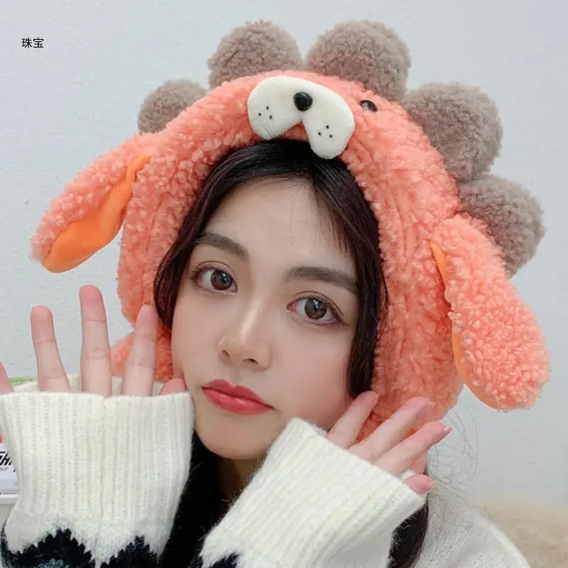 X5QE 움직이는 귀가 있는 동물 모자 플로피 귀 모자 움직이는 귀마개 어린이 겨울 방풍