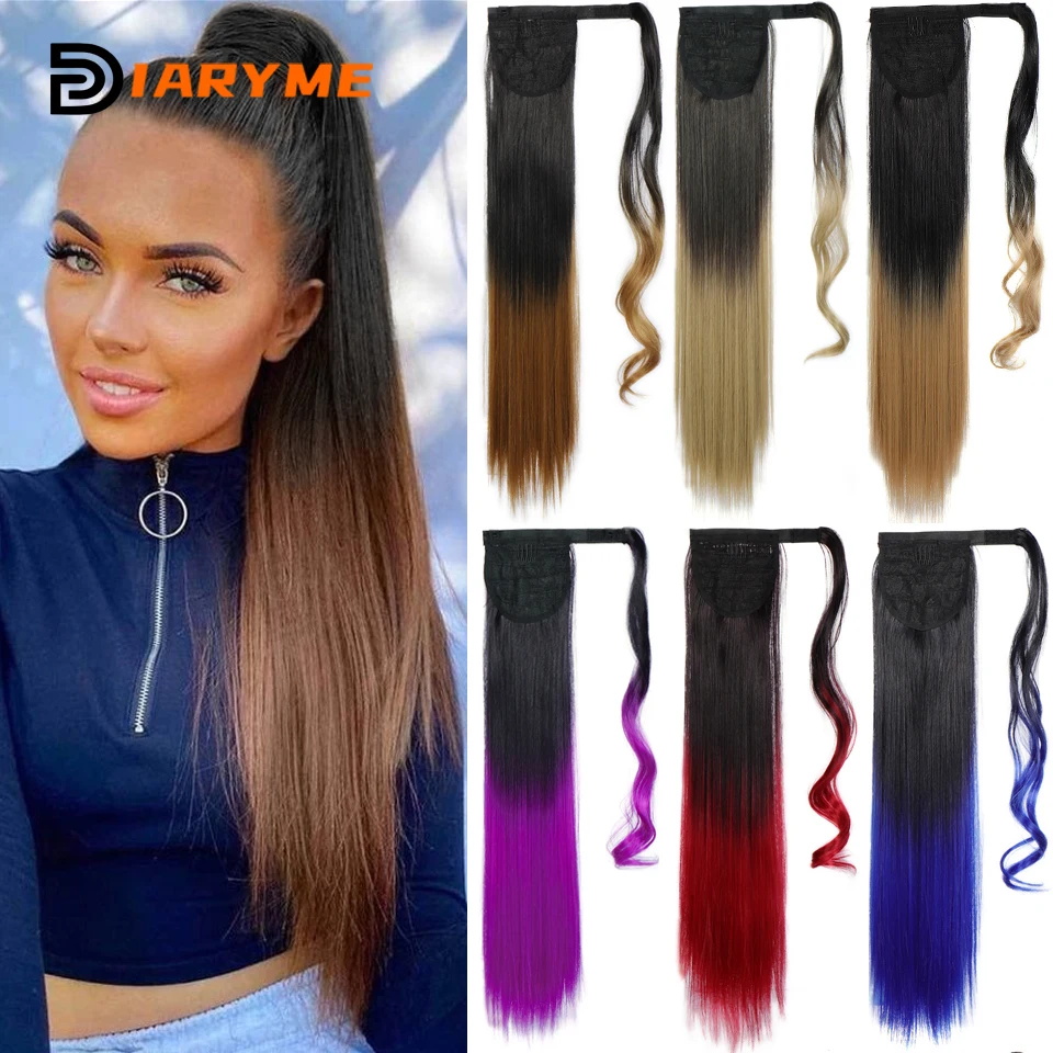 Long Straight Ponytail Hair Extensions Synthetic Clip In Ponytail Heat Resistant Fake Hair Wrap Around Pony Hairpiece For Women