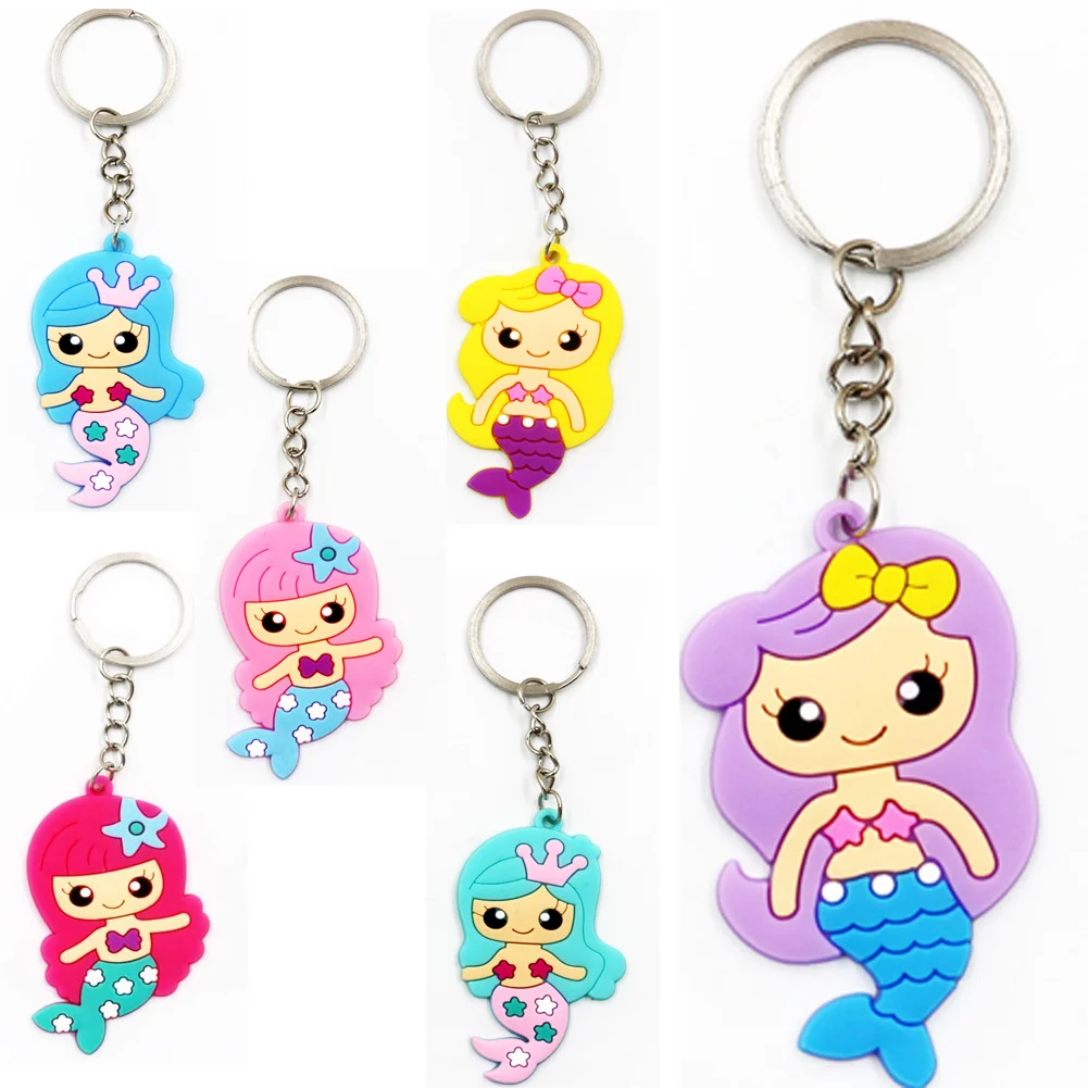 

6Pcs Cute Mermaid Keychains Silicone Keyrings for Girls Mermaid Birthday Party Favors Toy Souvenirs Gifts