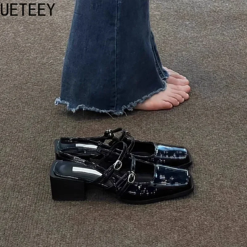 Retro Style Summer Thick Heel Women Sandals Fashion Square Toe Singbacks Shoes Ladies Elegant Party Dress Sandalias