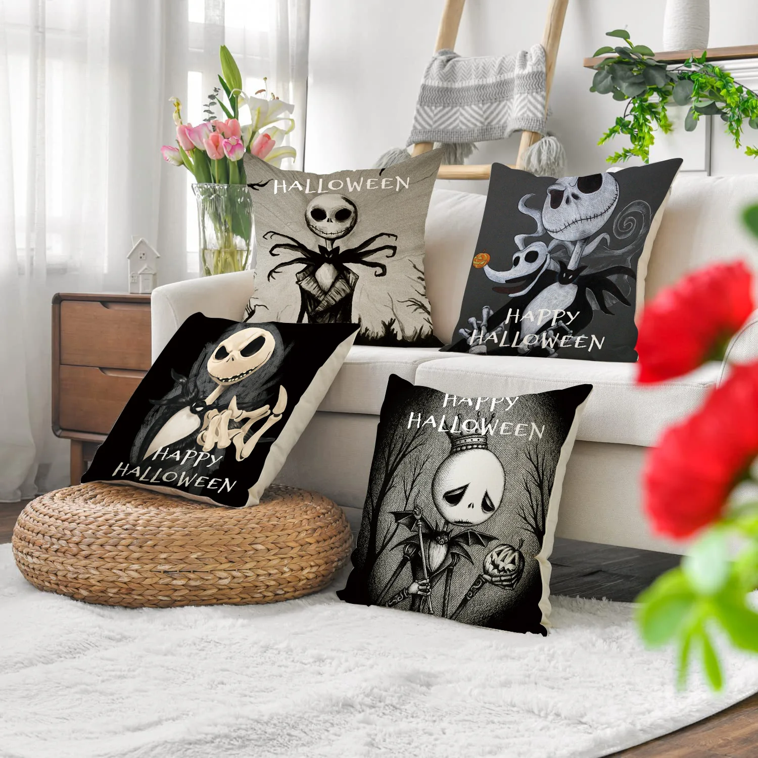 

Halloween Ghost Print Cushion Cover Decorations For Home Ornament Happy New Year Christmas Decor 2023