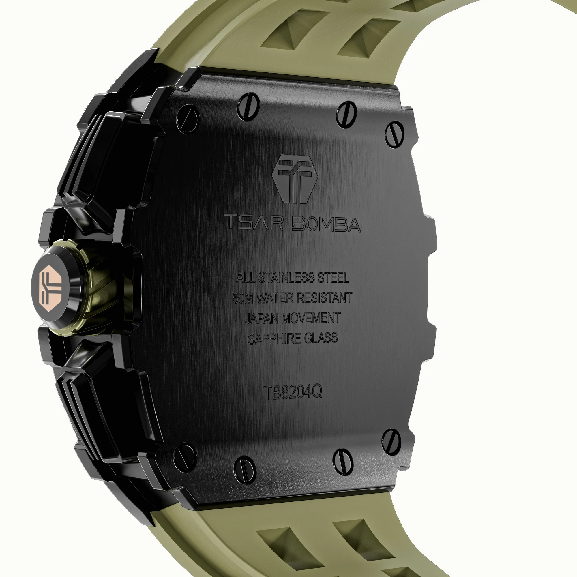 TSAR BOMBA Luxury Watch for Men Fashion Tonneau Design Sapphire 50M  Waterproof Clock 316L Stainless Steel Chronograph Wristwatch