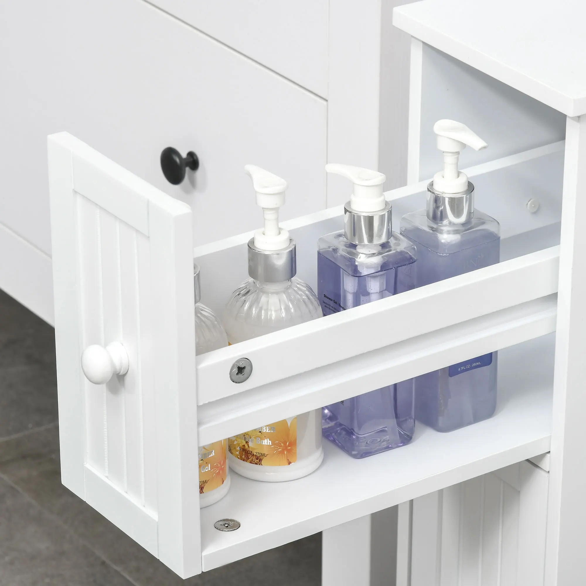 Kleankin Narrow Bathroom Cabinet on Wheels, Freestanding Toilet Paper Holder with 2 Drawers, Towel Rack, White 5