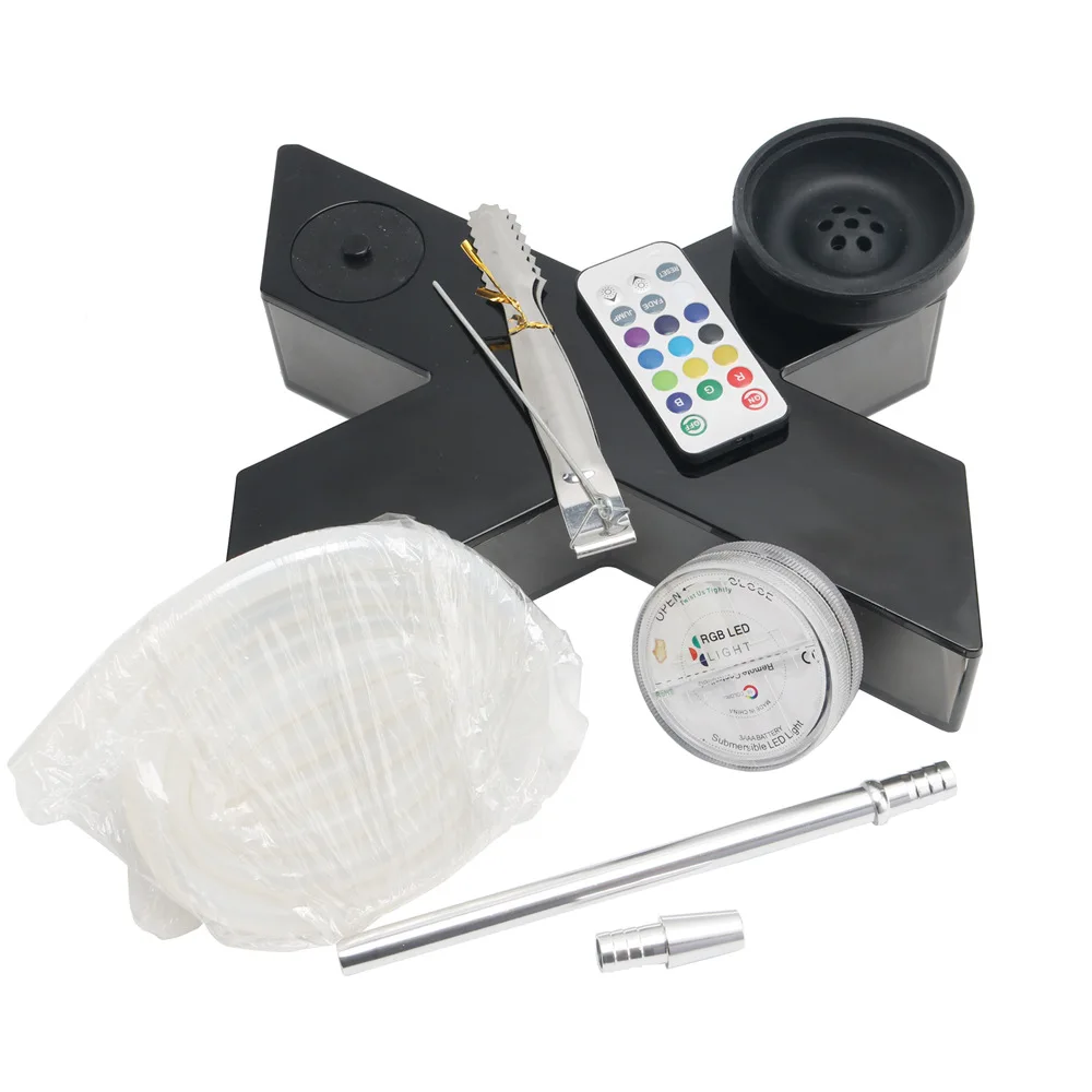 Description Picture 5 of itemR&R X Shape Hookah Set with LED Light Acrylic Narguile Complete Kit Silicone Bowl Water Pipe for Shisha Accessories Men Gifts