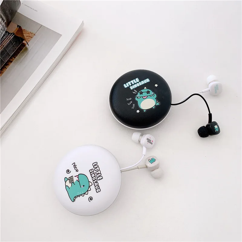 2022 New Cute Cartoon Dinosaur Headphone Stereo Wired Earphones With Storage Box Daughter Children Adult Earbuds For Gift