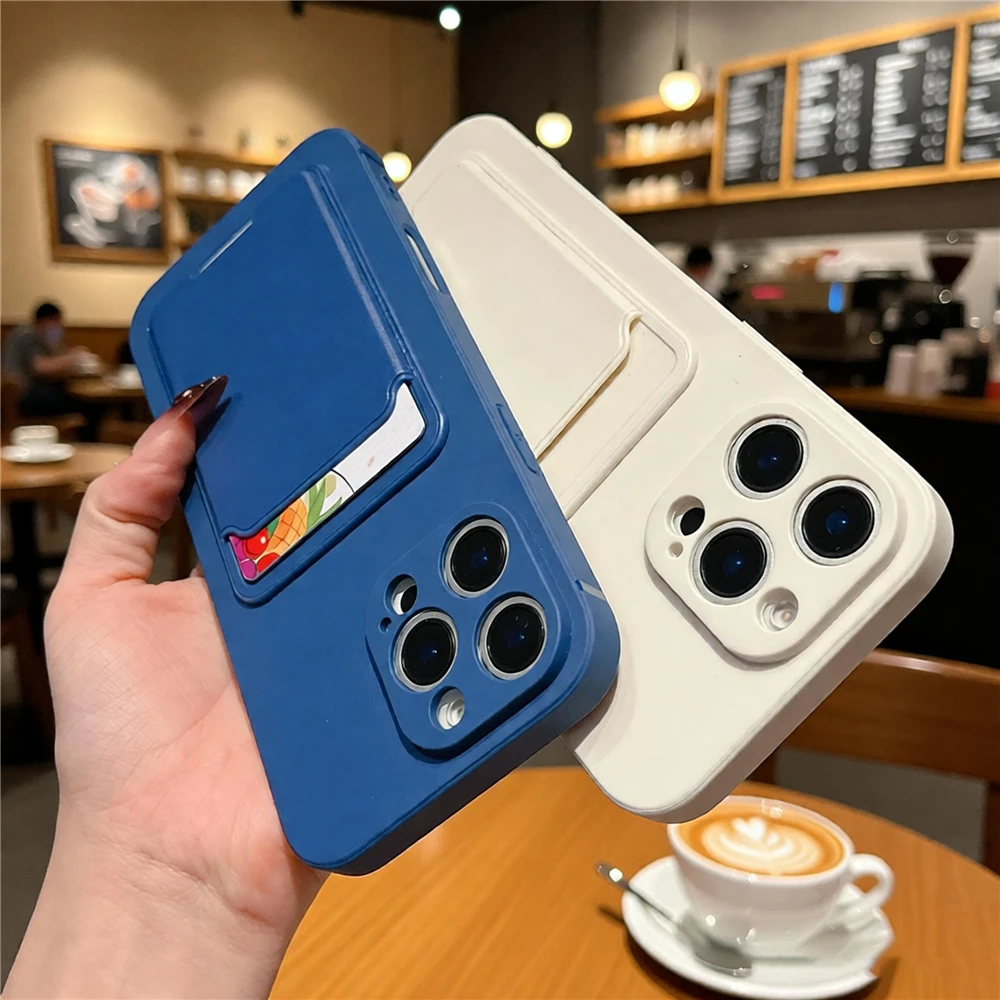 Solid Color Soft Silicone Wallet Phone Case with Card Holder
