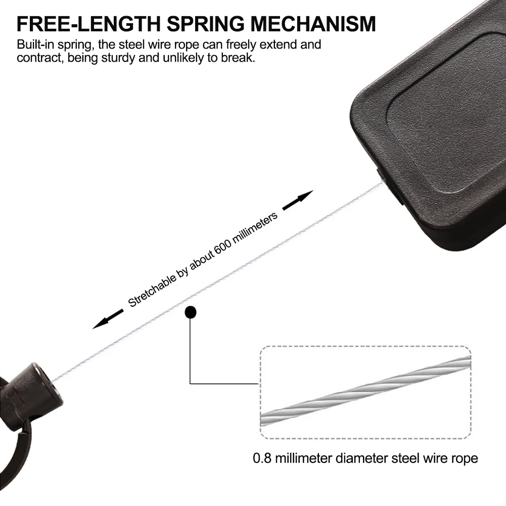 60cm Duty Metal Retractable Carabiner Keychain Belt Outdoor Reels Eagle Beak Buckle Reinforced Steel Wire Easy Pull Back Clip
