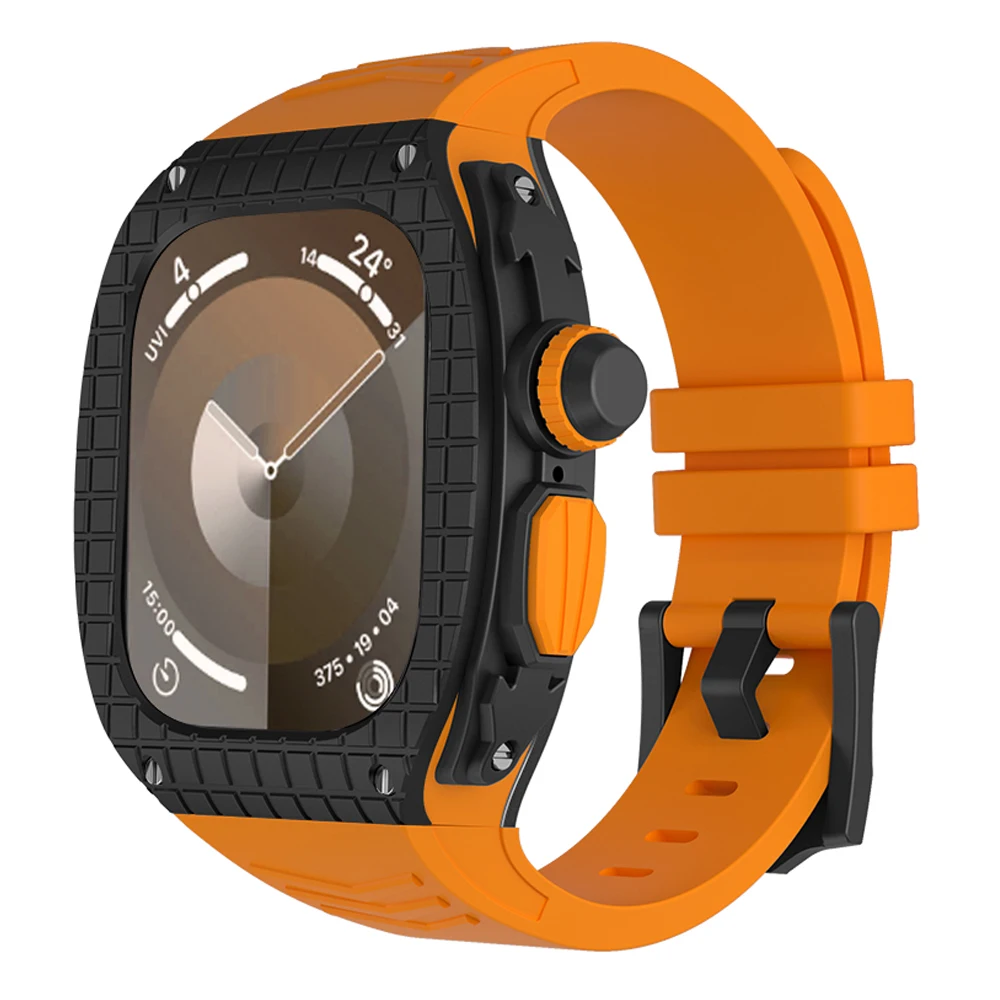 

Luxury Silicone Strap metal stainless steel Case for Apple Watch Band Ultra 2 49mm 44mm 45mm Case iwatch 9 8 7 6 SE 5 4 Bracelet