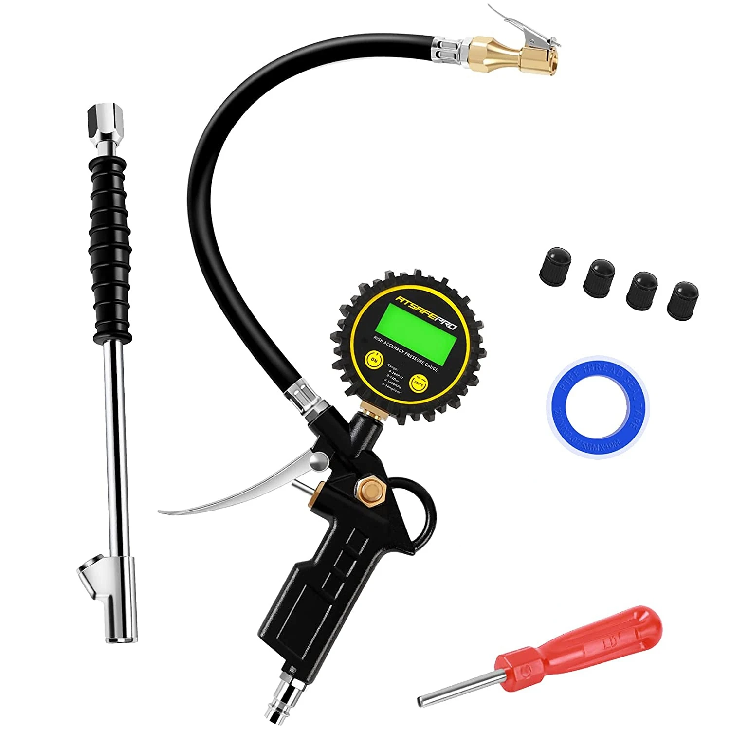 

ATsafepro Digital Tyre Pump Pressure Gauge 200PSI with Rubber Hose and Quick Connect Coupling, Air Compressor Accessory