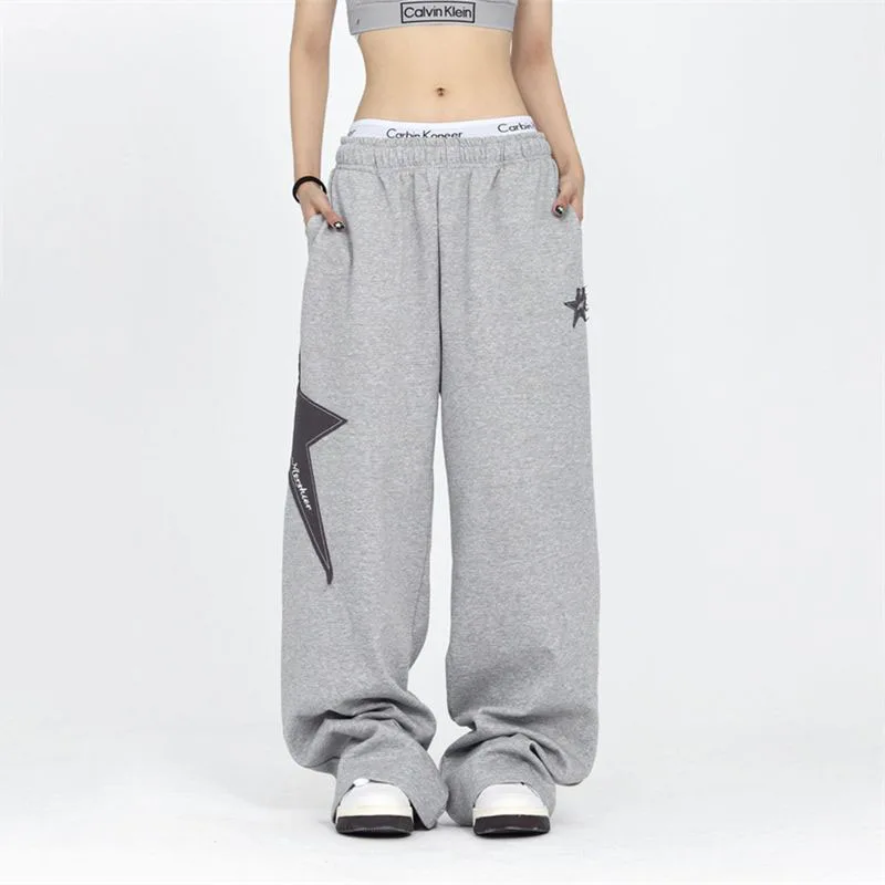 

Harajuku Jogging Stars Sweatpants Women Hip Hop Streetwear Elastic Waist Embroidery Casual Oversize Wide Leg Sports Trousers