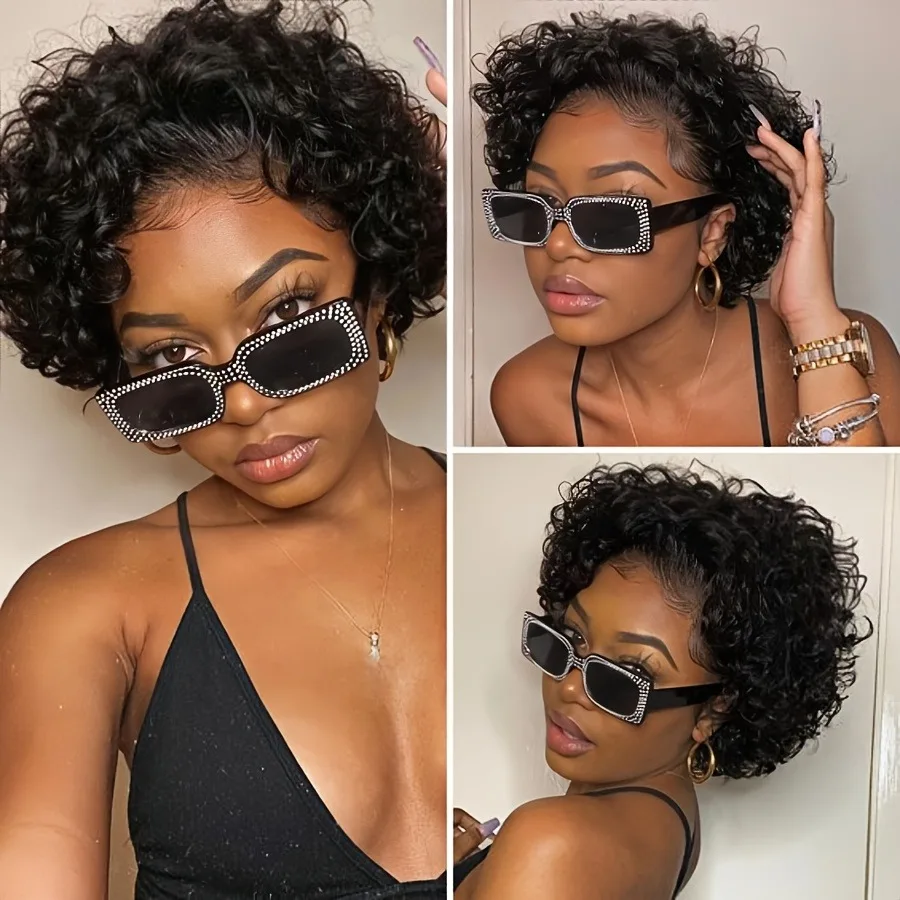 Pixie Cut Wigs Human Hair Short Curly Lace Front Human Hair Wigs Brazilian 13x4 Transparent Lace Wigs Water Wave Bob Wig 6