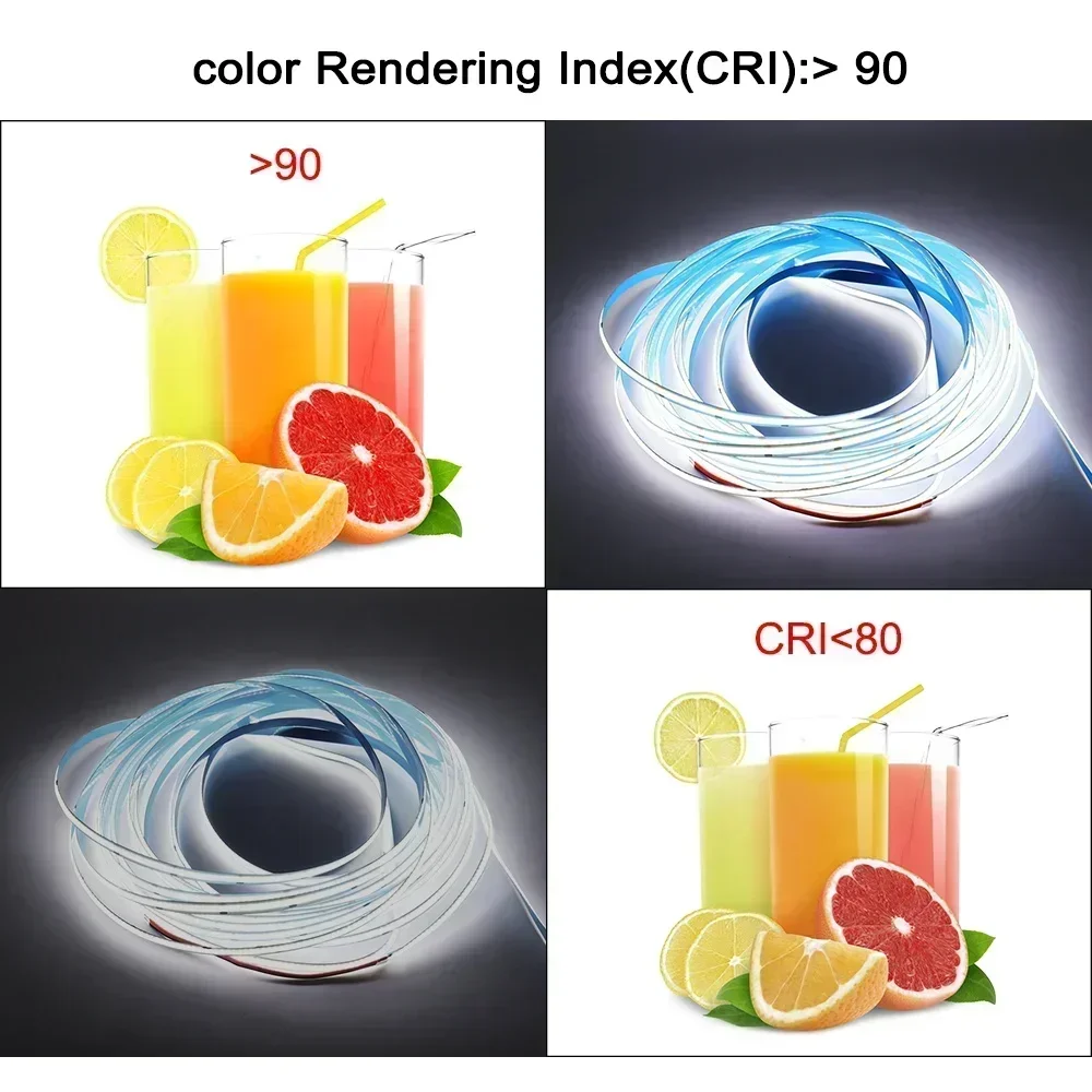 COB LED 스트립 조명 312 LED, 고밀도 유연한 테이프 리본, 따뜻한 흰색, 자연 쿨 화이트, 10m, 3000K, 6000K, LED 조명, DC12V, 24V