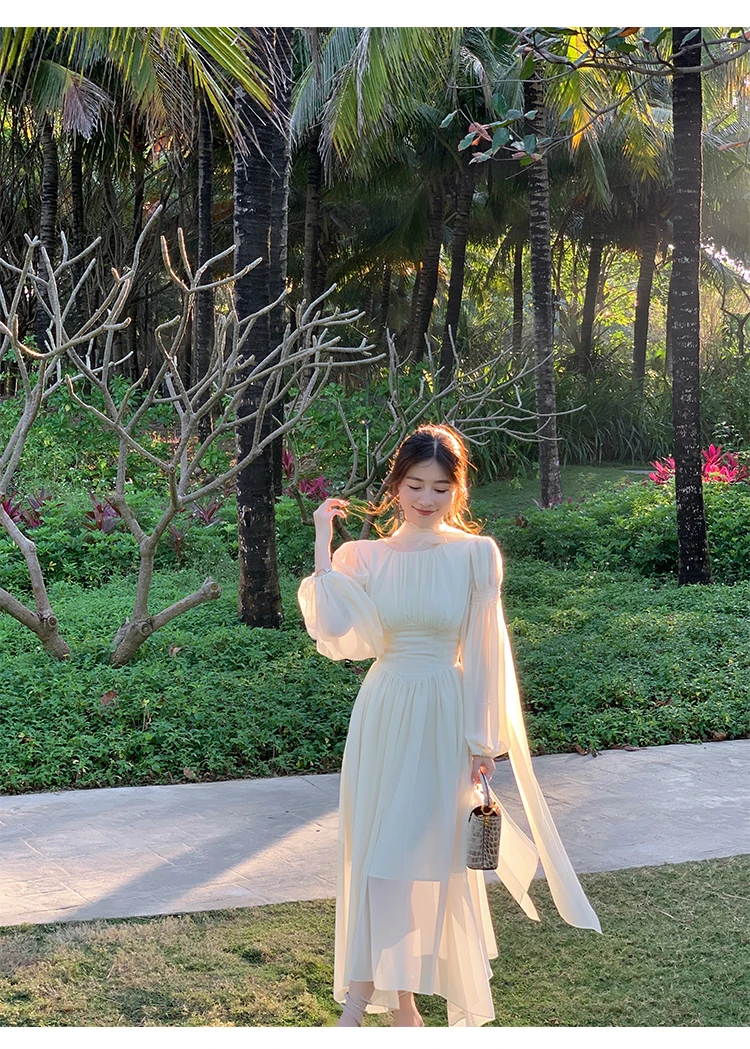 Chiffon Dress Long White Dress Women Elegant Bubble Sleeve Slim Ruffle Dress | eBay Chiffon Dress Long White Dress Women Elegant Bubble Sleeve Slim Ruffle Dress | eBay