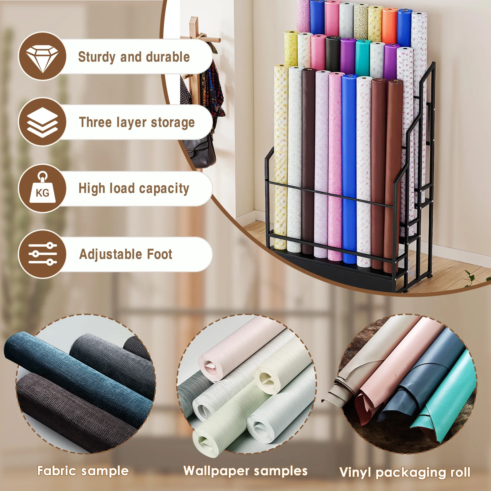 Fabric Roll Storage Rack Textile Fabric Display Rack Craft Roll Storage and Organizer for Car Window Film PVC Film Tablecloth