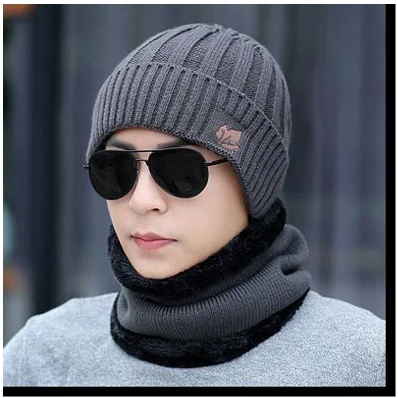 Men's Fashion Winter Beanies Hats Scarf Casual Knitted Balaclava Beanie Caps Gorros Mufflers Hat for Man Neck Warmer N007