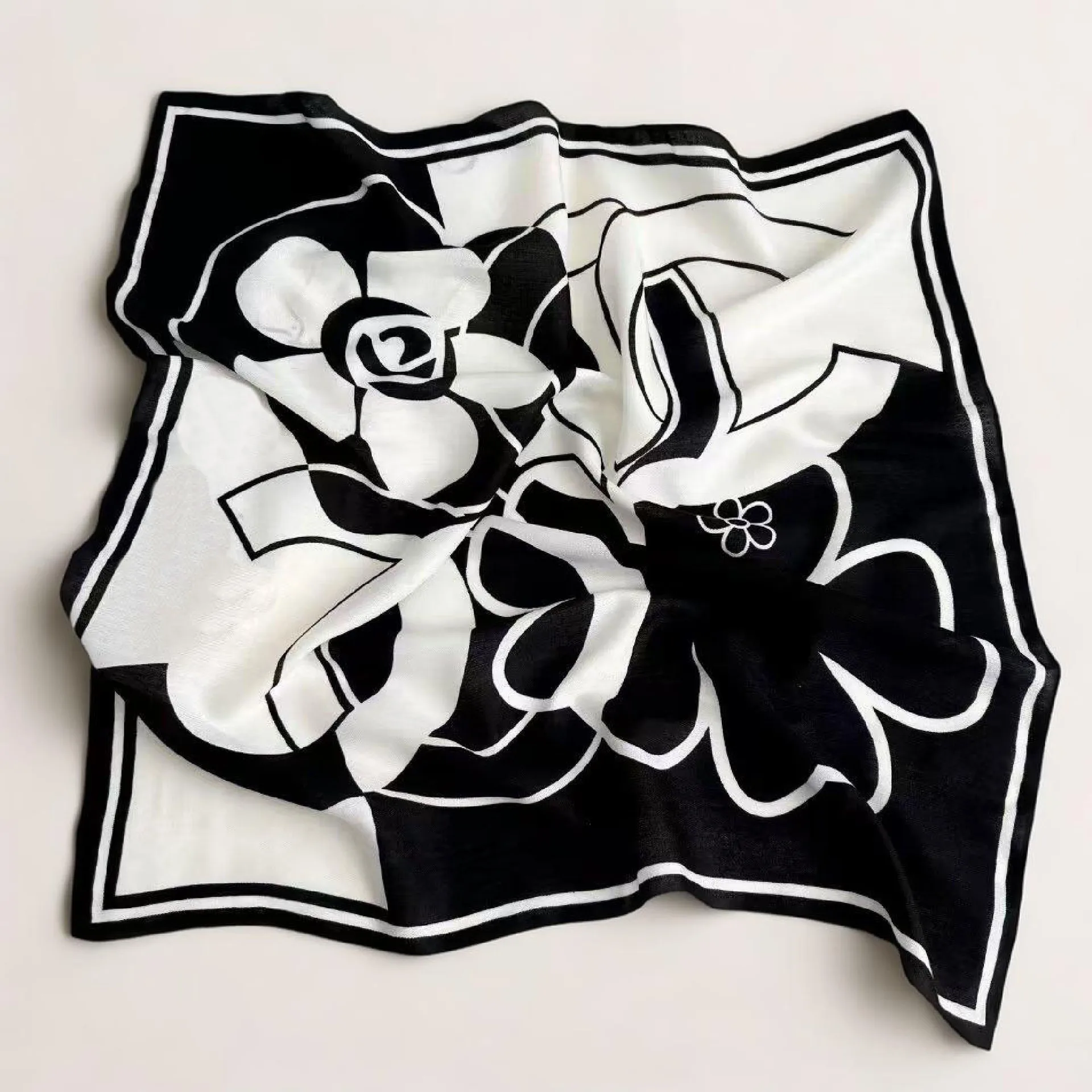 Reines Baumwoll-Seidenquadrat-Tuch mit Punkten für Damen, weiches Satin-Haarband, Halstuch, Hijab, Damen-Stirnband, Foulard, Taschenbänder, Kopftuch – Detail 2