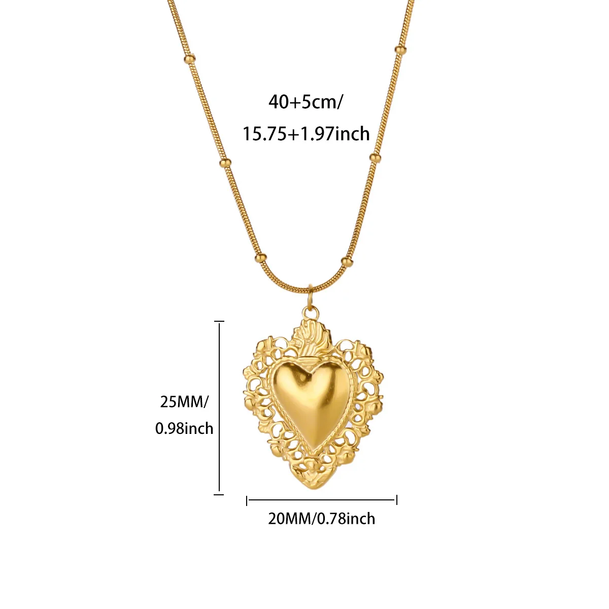 Stainless Steel Bohemian Heart Pendant Necklace for Women