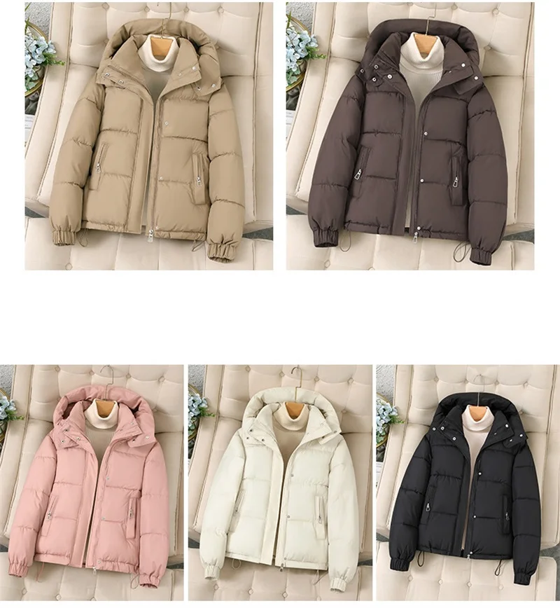 Short Hooded Parkas Coats Thicken Warm Down Cotton Jacket Women's 2025 Winter New Fashion Chic Top Loose Bread Outerwear Female