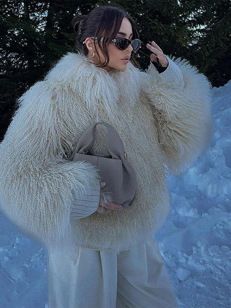 Women Fashion Solid Thicken Faux Fur Coat Elegant Lapel Long Sleeve Cropped Jackets Vintage Female Casual High Street Outerwear 3