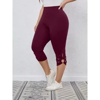 Plus Size S-8XL Women's High Waisted and High Elastic Tight Pants Summer Hollow Out Solid Color Elegant Yoga Pants Cropped Pants - Image 2