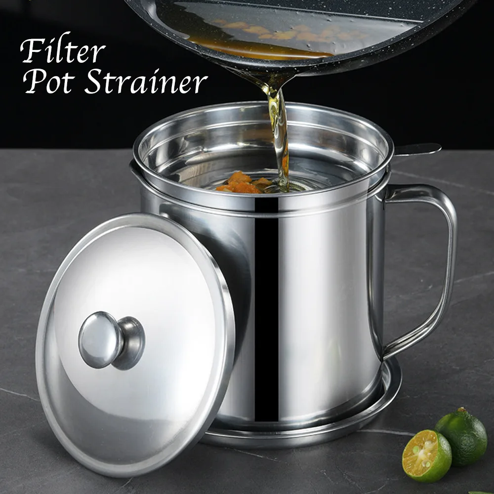 1.8L Stainless Steel Household Oil Filter Bacon Grease Strainer Tank Container Jug Large