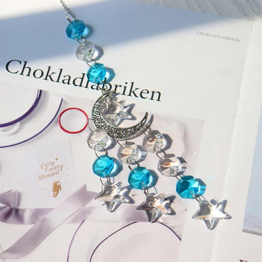 Suncatcher Crystal Wind Chimes Star Moon Diamond Prisms Hanging Light Catcher Rainbow Maker Window Curtains Pendant Home Decor