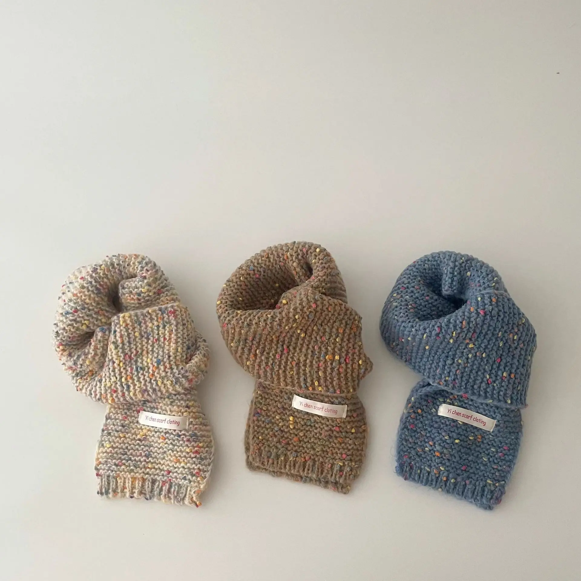 Children's Scarf Rainbow Dot Autumn Winter Knitted Scarf Solid Color Warm Windproof Baby Girls Boys Wool
