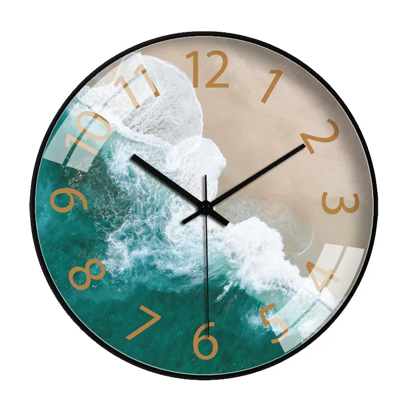 Large Round Wall Clock Gold Silent Sea Art Color:A;Sheet Size:12 inch