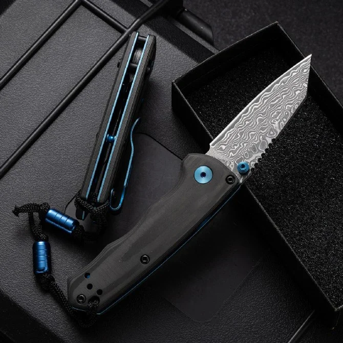 Paodin BM290 Mini Pocket Folding Knife Damascus/M4 Blade Carbon fiber/Aviation aluminum Handle Tactical EDC Survival Tool 3