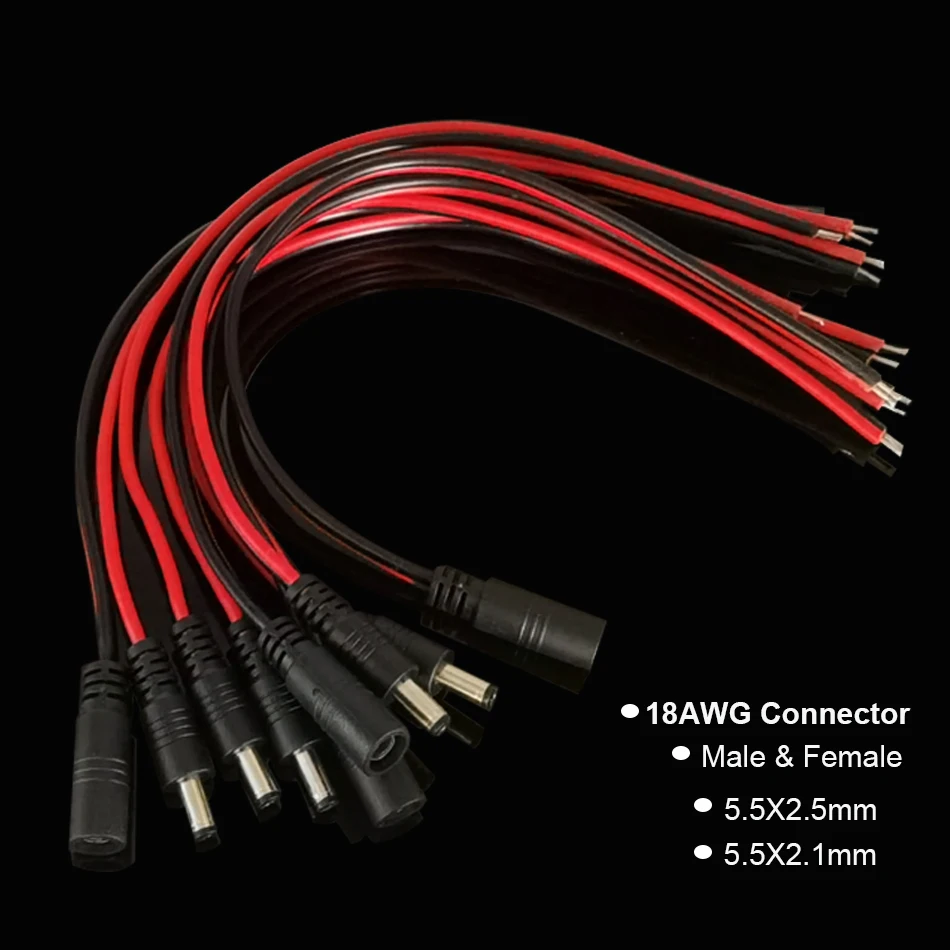 High-Quality 18 AWG Male-Female Power Cable with DC Connector - 30cm, 5A, 2-Pin Adapter Wire