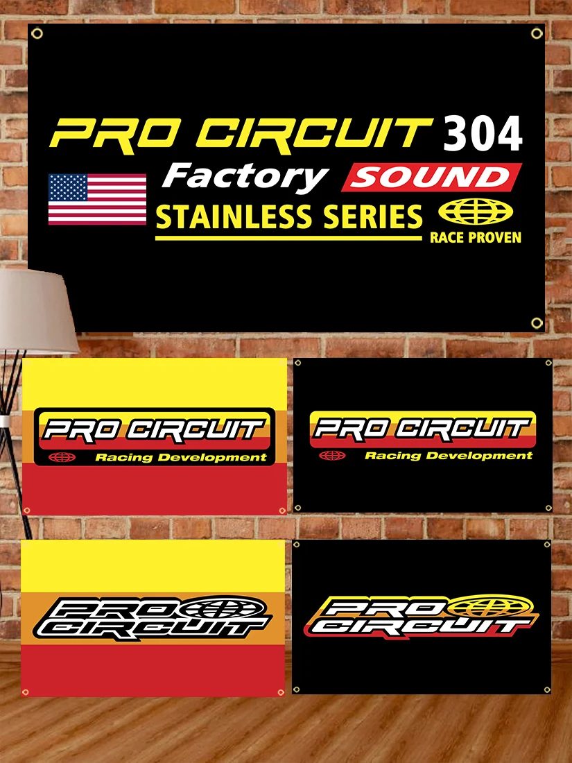 Description Picture 2 of item90x150cm Pro-circuits Motorcycle Racing Development Flag Polyester Printed Garage Decoration Banner Tapestry