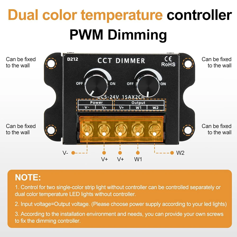DC5V-24V 30A PWM LED Dual Color Temperature Dimmer Switch for CCT & Single color led Strip,led dimmer switch