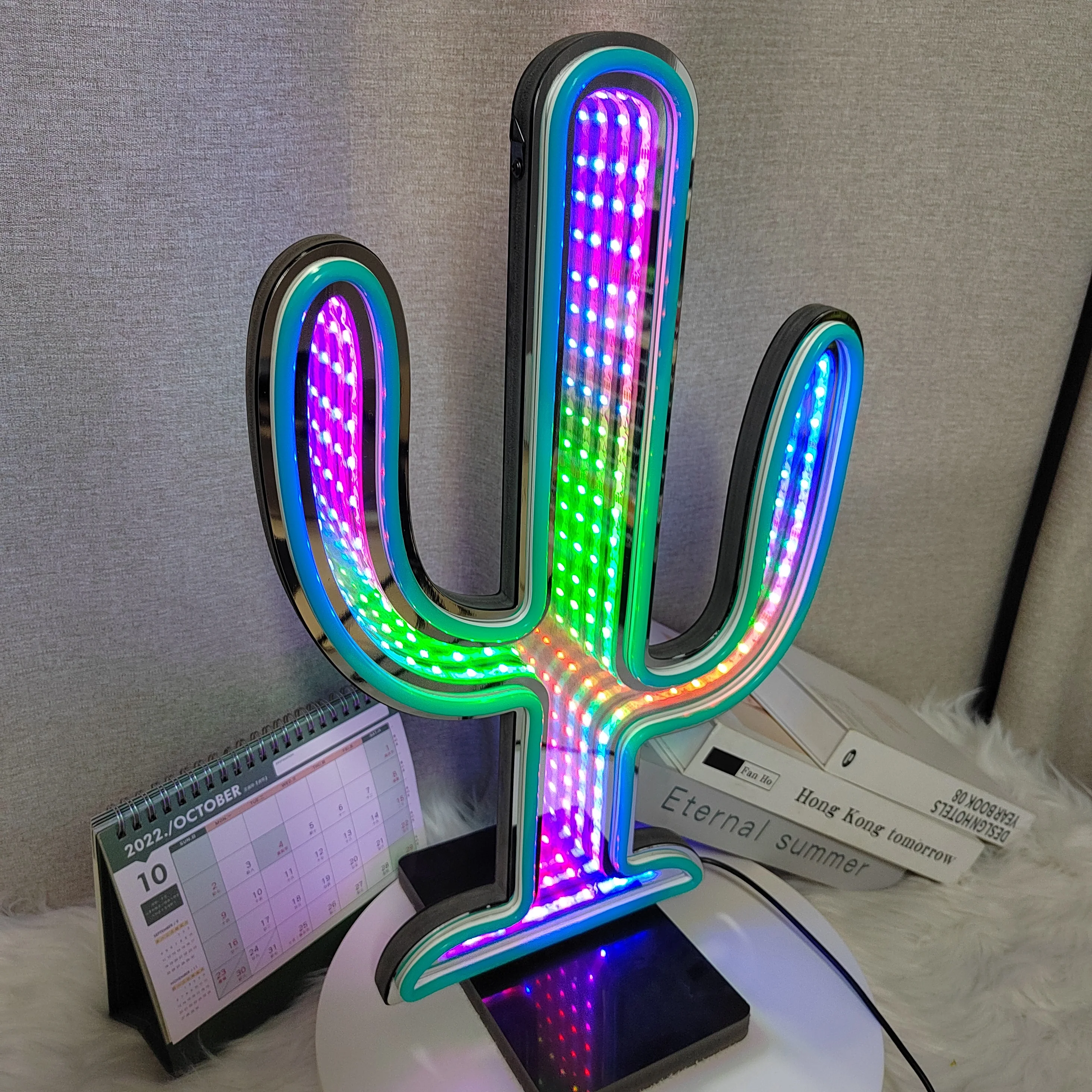 Color-Changing Tunnel Mirror Gift Box Neon Sign, Double Side and Both Hanging and Standing Artistic Present Box Shop Home