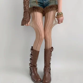 Collant da donna vintage in pizzo a rete solido calze autoreggenti leggings collant jacquard geometrici a strisce rombo scavate