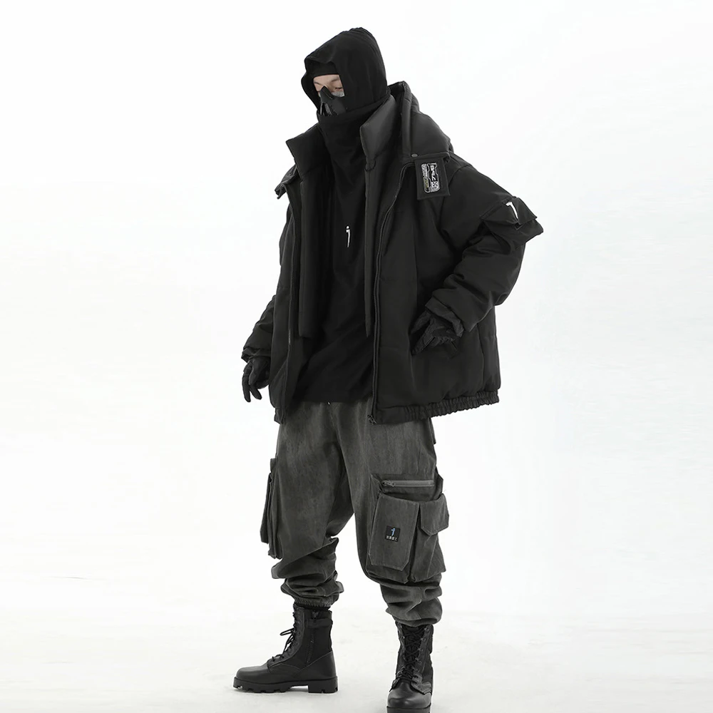 11 BYBB\'S DARK Hip Hop Winter Hooded Jacket Parkas Men Tactical Fake two Pieces Padded Parka Warm Thick Hooded Coat Techwear