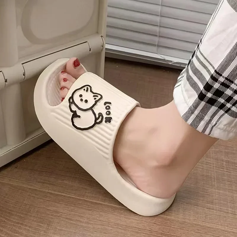 Summer Slippers Bathroom Platform Non-Slip Home Bear Cartoon Flip Flops Beach Women Slipper Sandals Slides Indoor Outdoor 2024