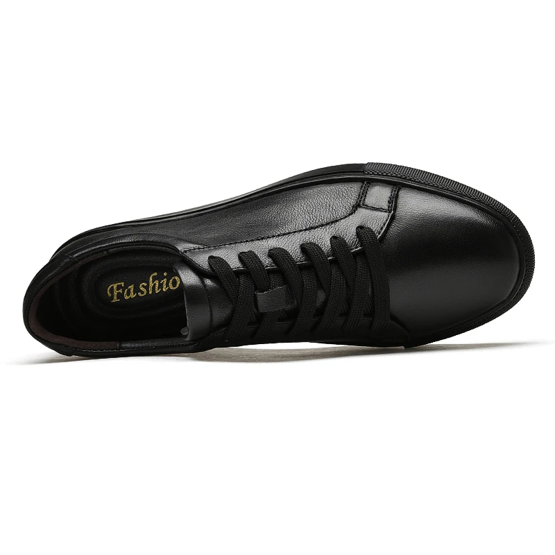 Pure Black Skateboarding Shoes Men Genuine Leather Sneakers Casual Flat Shoes Plus Big Size 48 49 50 Spring Autumn High Quality 6