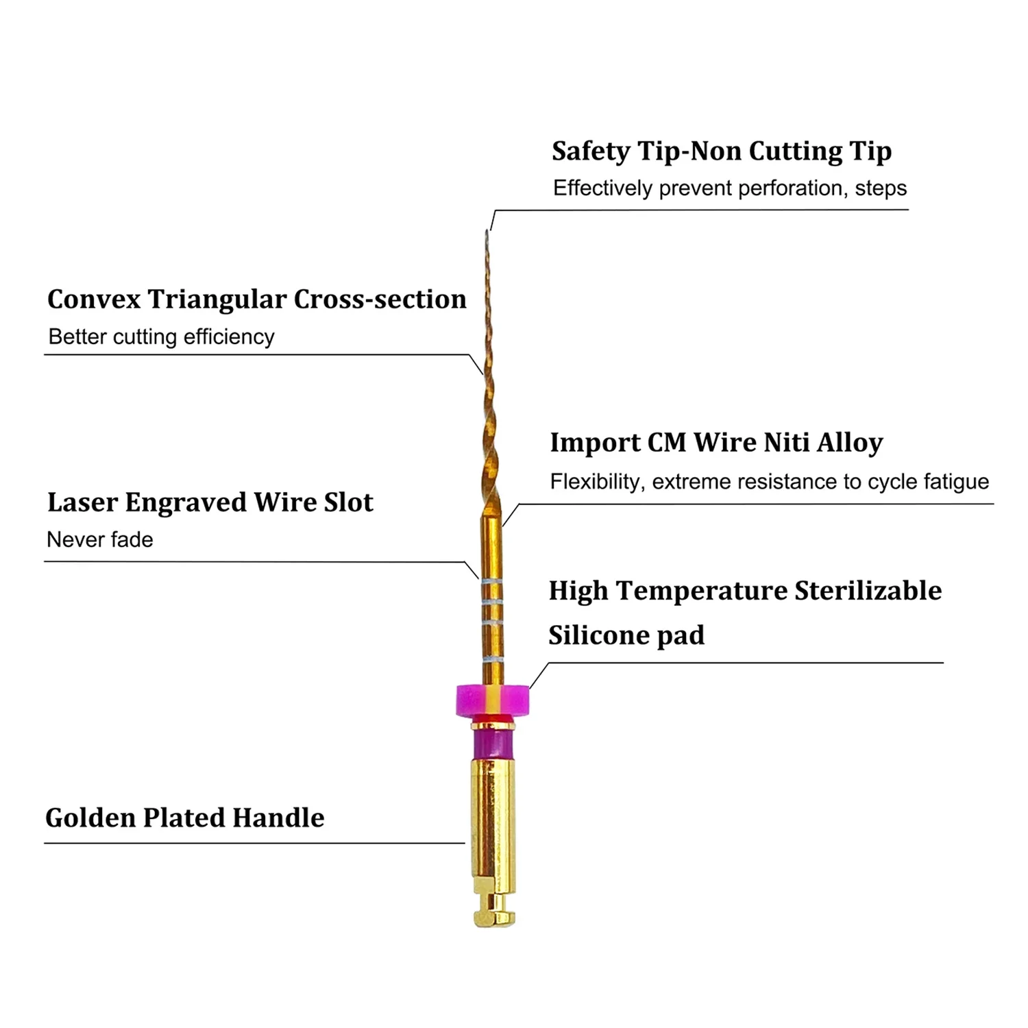 Endo Rotary Files Dental Gold Flexible Golden Endodontic 19/21/25mm Nickel Titainium Root Canal Material