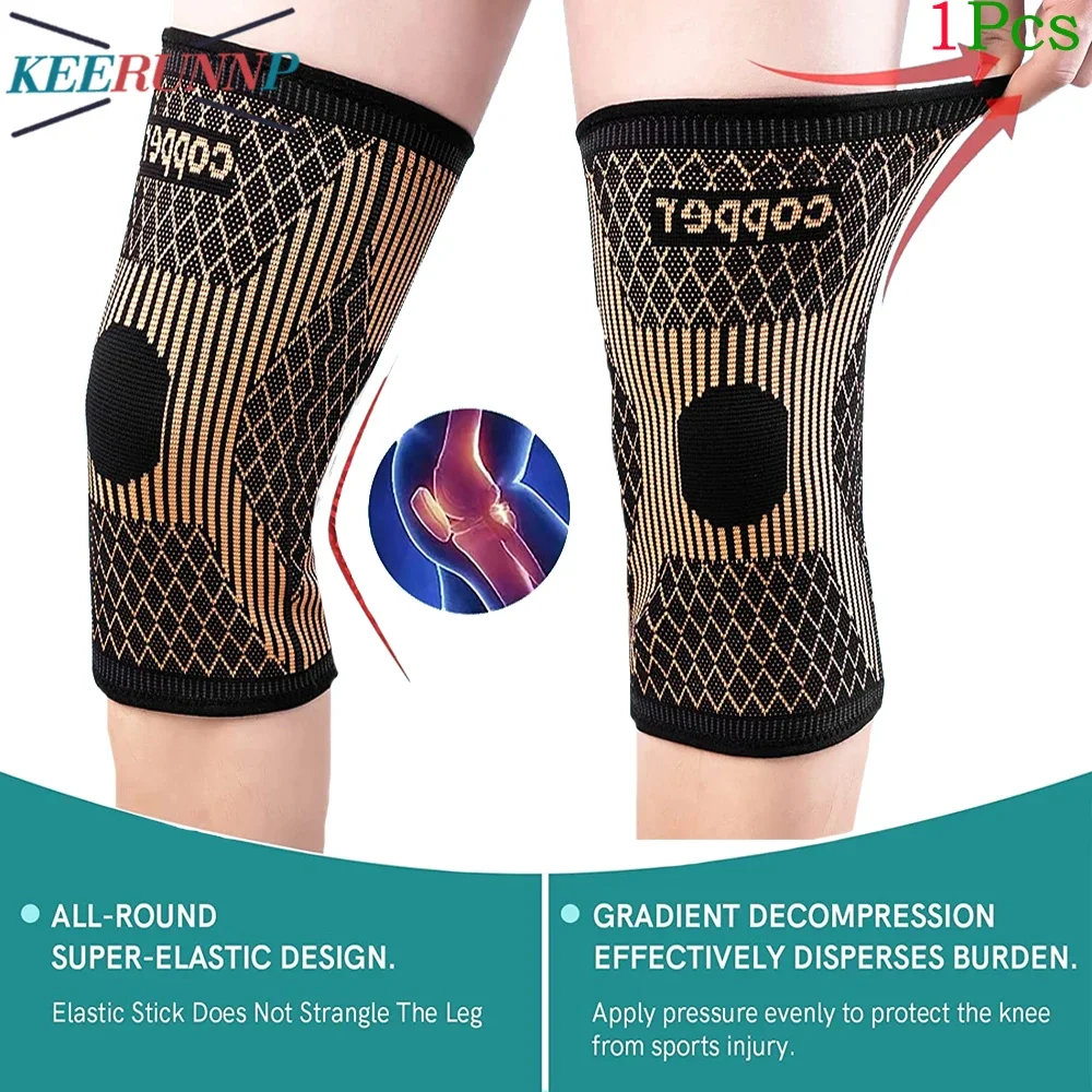

1Pcs Copper Knee Brace for Knee Pain - Copper Knee Compression Sleeves - Knee Pads for Sports,Meniscus Tear,Arthritis,Joint Pain
