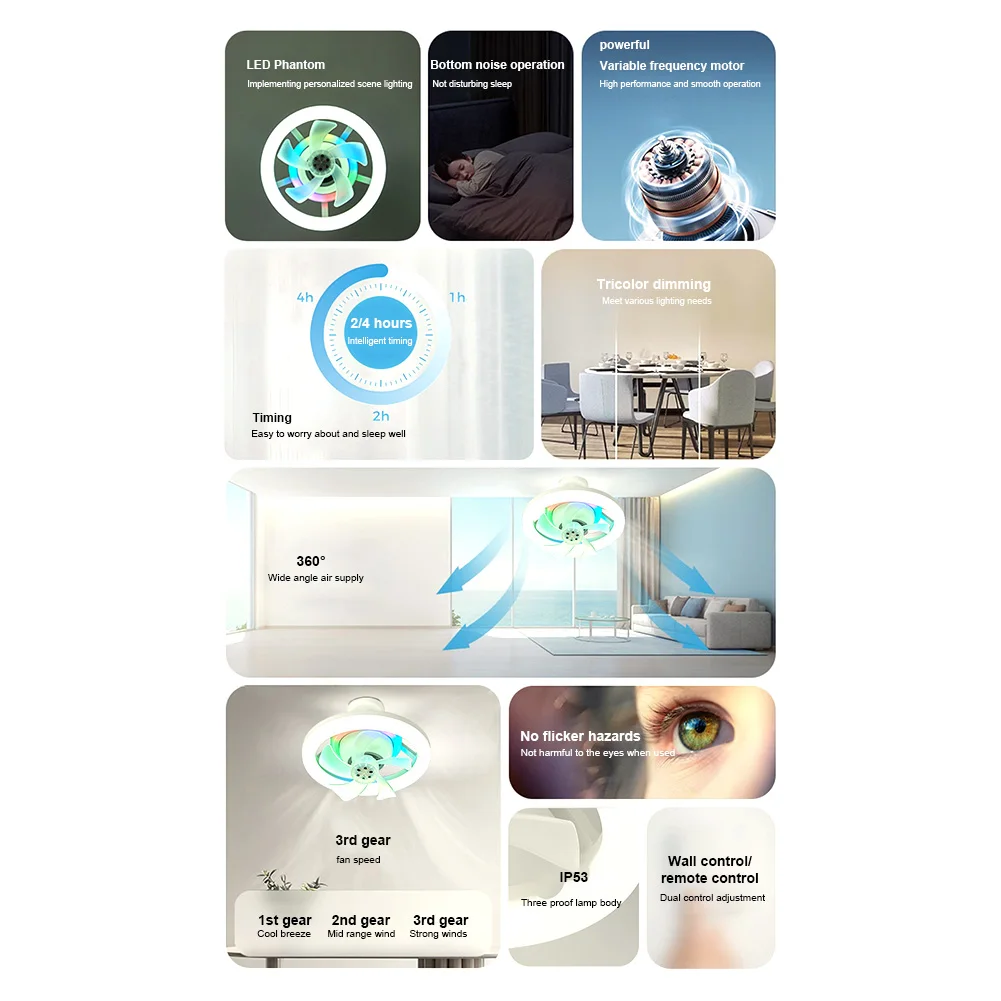 Plastic LED Ceiling Fan with Light for Living Room Bedroom