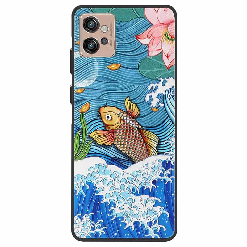SEAHAI Cover Portafoglio Per Motorola Moto G32 – Foglie E Gatto In Rilievo, Pelle PU, Blu, Con Cinturino - 3