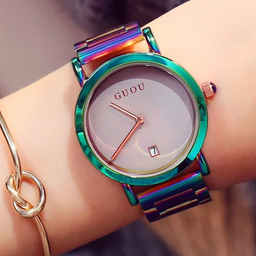 Fashion Guou Top Brand Wrist Watches Colorful Stainelss Steel Watch Women Luxury Women\'s Clock Saat Relogio Feminino