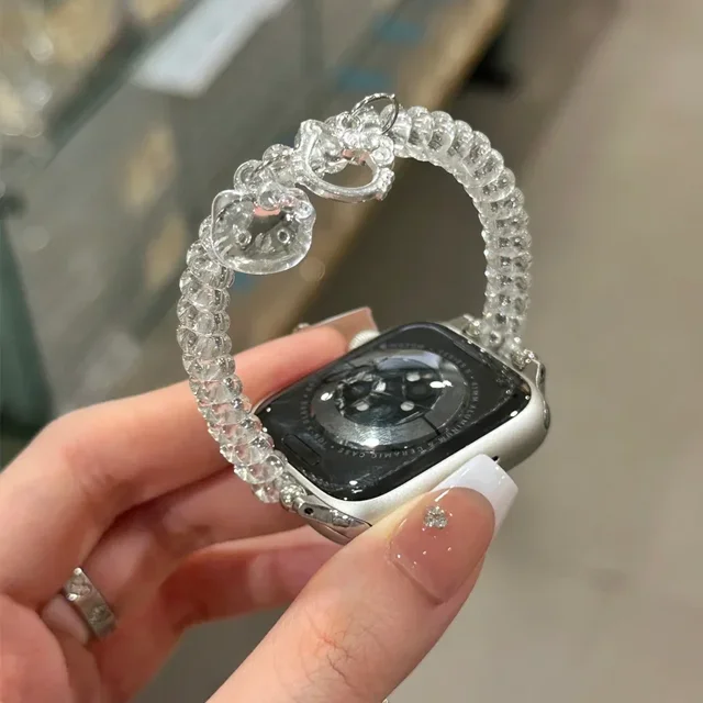 Bracelet de téléphone élastique KT Transparent, compatible avec iWatch, 38mm 40mm 41mm 42mm 44mm 45mm 49mm, bracelet fait à la main à la mode 1