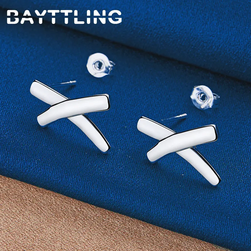 

S925 Sterling Silver Earrings Simple Fashion X Stud Earrings Men Women Hip Hop Gift Jewelry Party Accessories