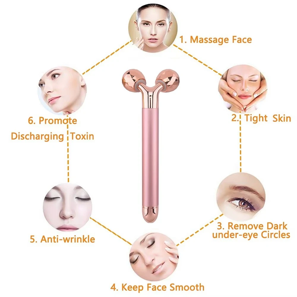 Rullo massaggiatore per il viso in oro 24 carati, barra energetica per la bellezza, lifting, trattamento antirughe, strumento per snellire il viso, tre in uno_voghion.com