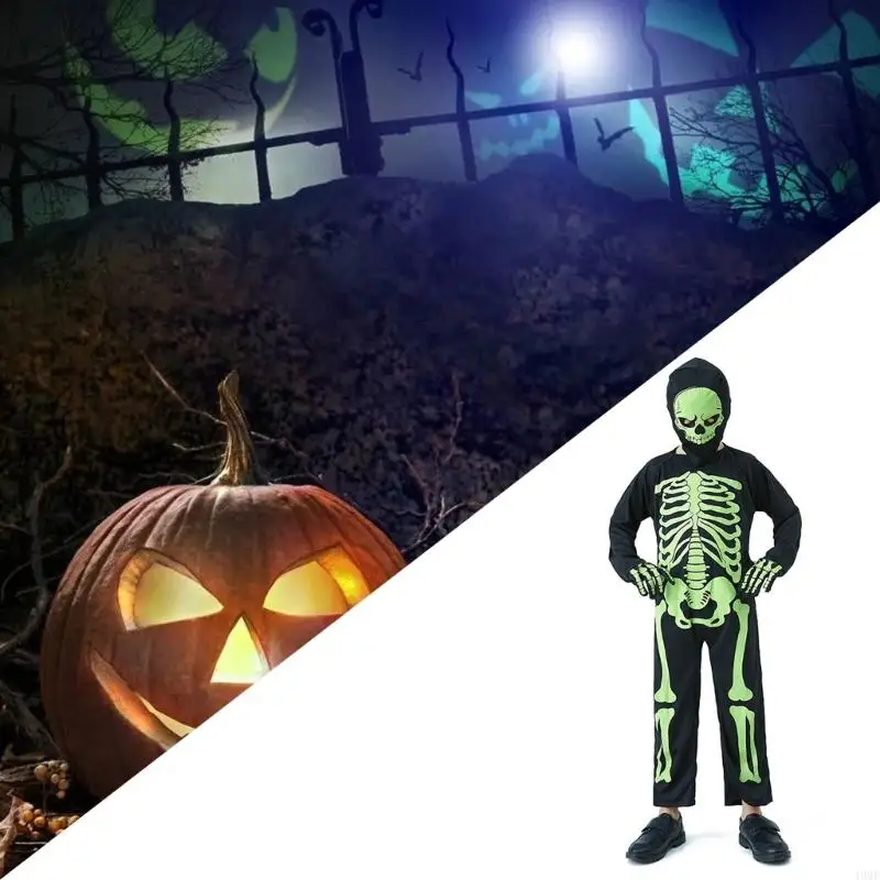 49MF Kids Role Play Jumpsuit Fancy Dress Up Bone Jumpsuit Boy Girl Halloween Costumes Party Cosplay Bodysuit Skeleton Costume