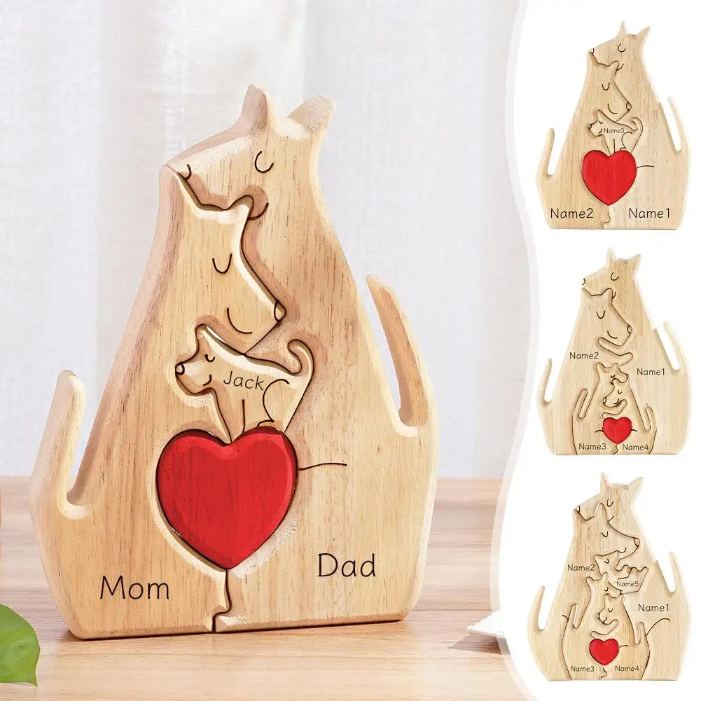 

Personalizeds Custom Wolf Family Wooden Art DIY Family Name Wooden Art Puzzle Customized Names Home Desktop Decoration