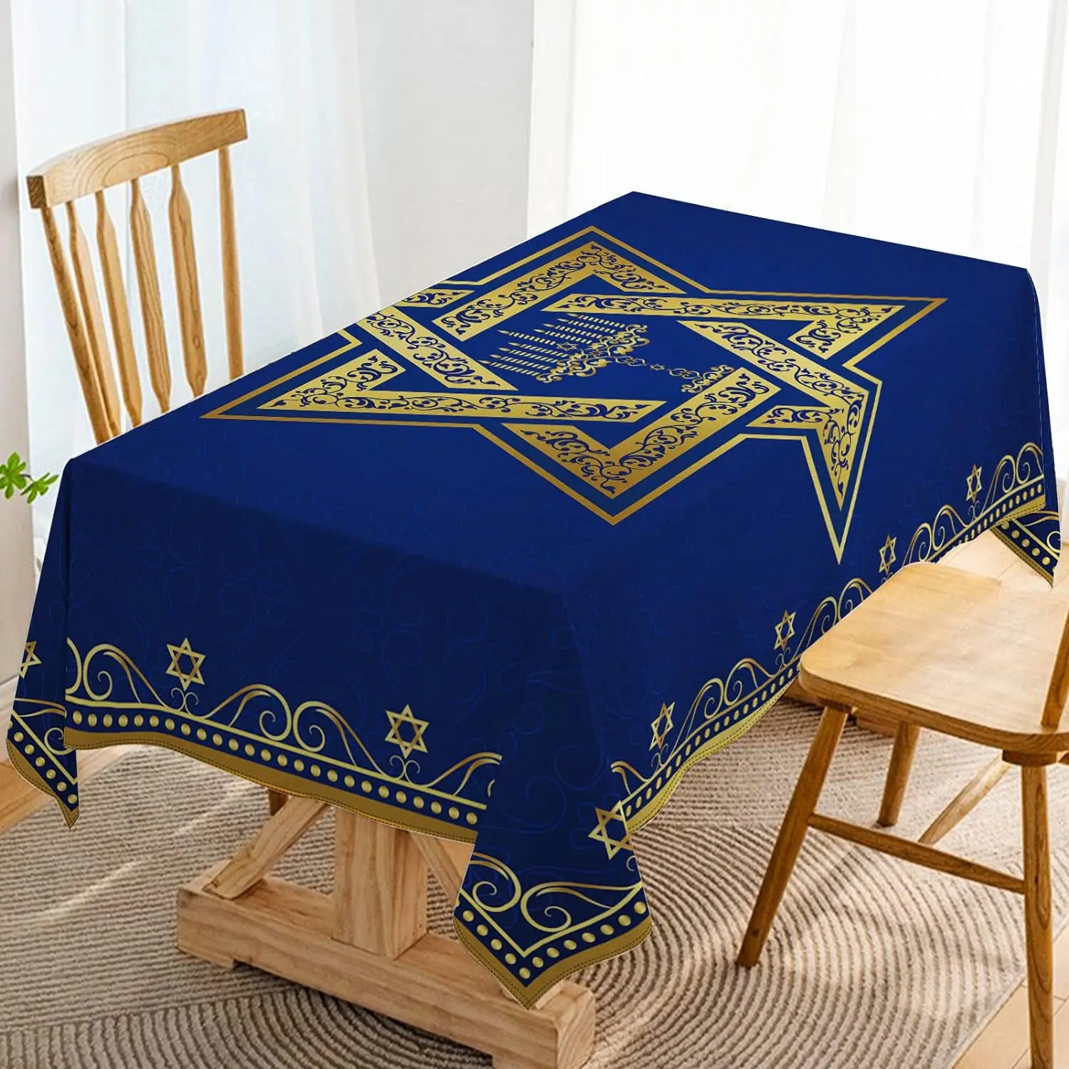 Hanukkah Rectangle Tablecloth Jewish Chanukah Star of David Table Decoration Menorah Festival Day Kitchen Dining Table Cover