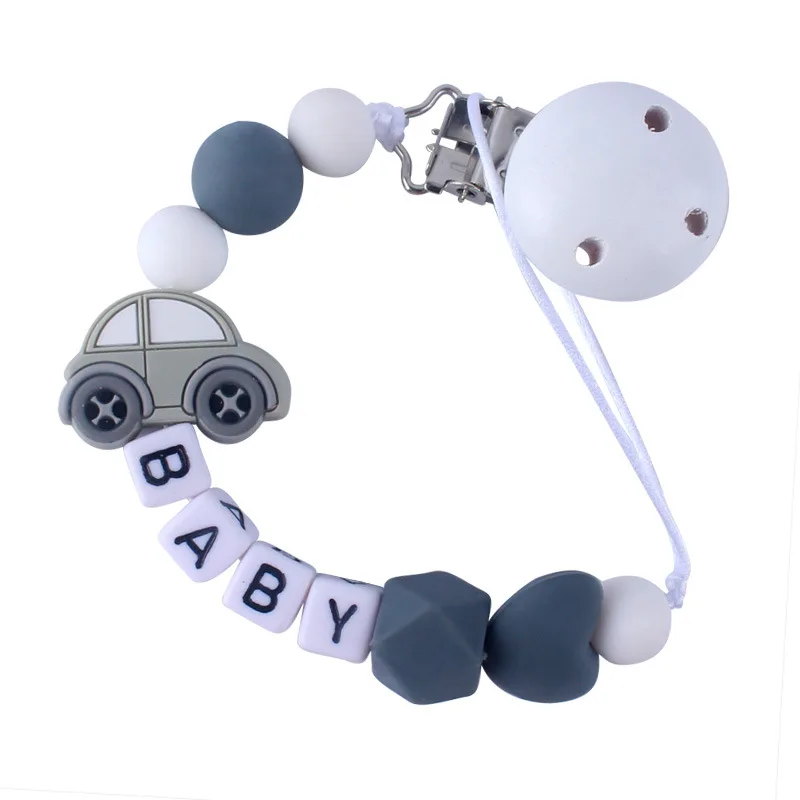 Personalized Name Pacifier Clips Chain Handmade Silicone Car Shape Teether For Baby Teething Toy Newborn Chew Gift