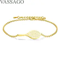VASSAGO Tennis Racket Bracelet Dainty Adjustable Tennis Racket Charm Layering Sport Bangle Bracelet Lover Jewelry Tennis Gifts 1